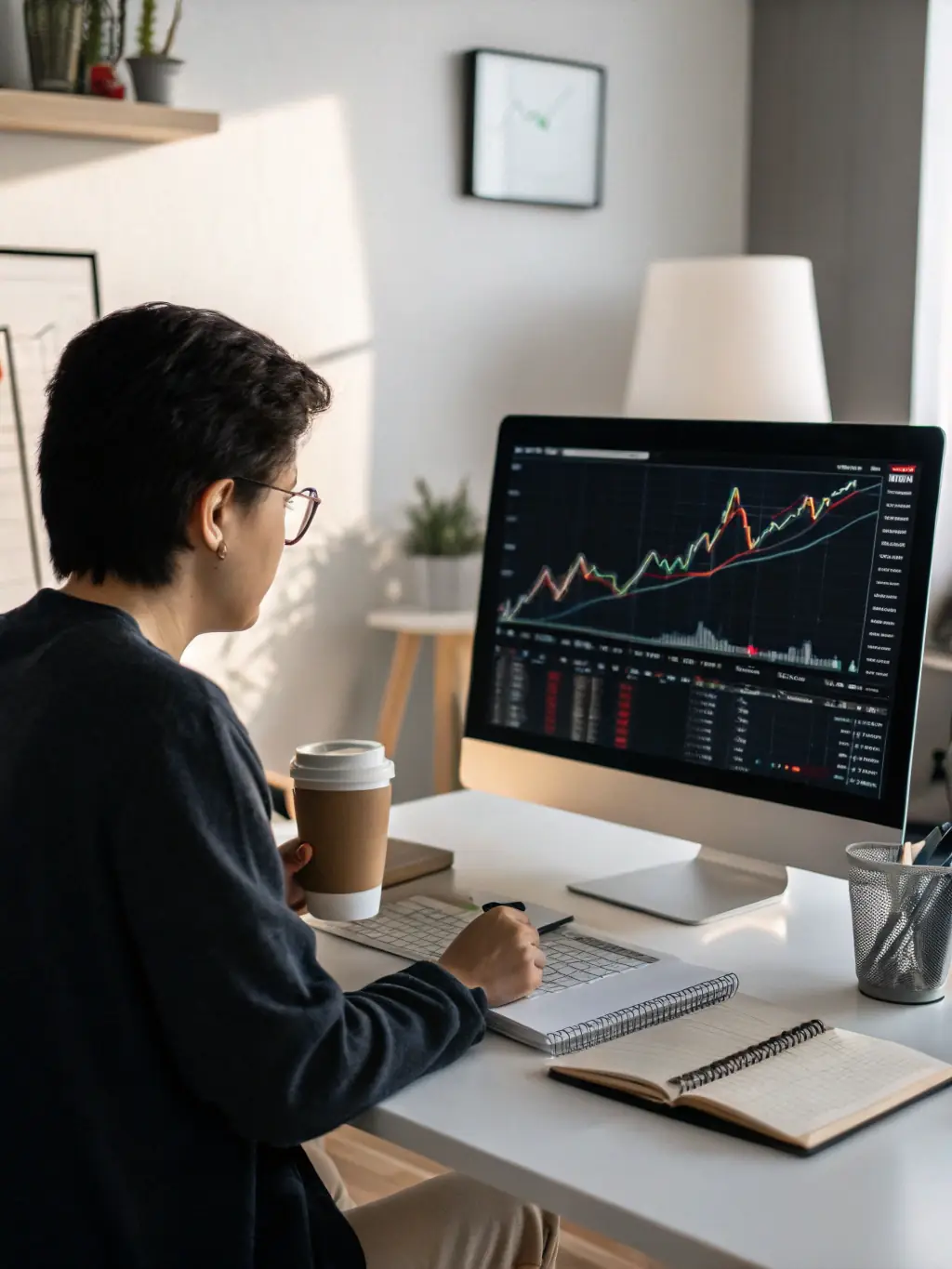 A person confidently managing their finances on a laptop, highlighting the ease and control offered by personal loans.