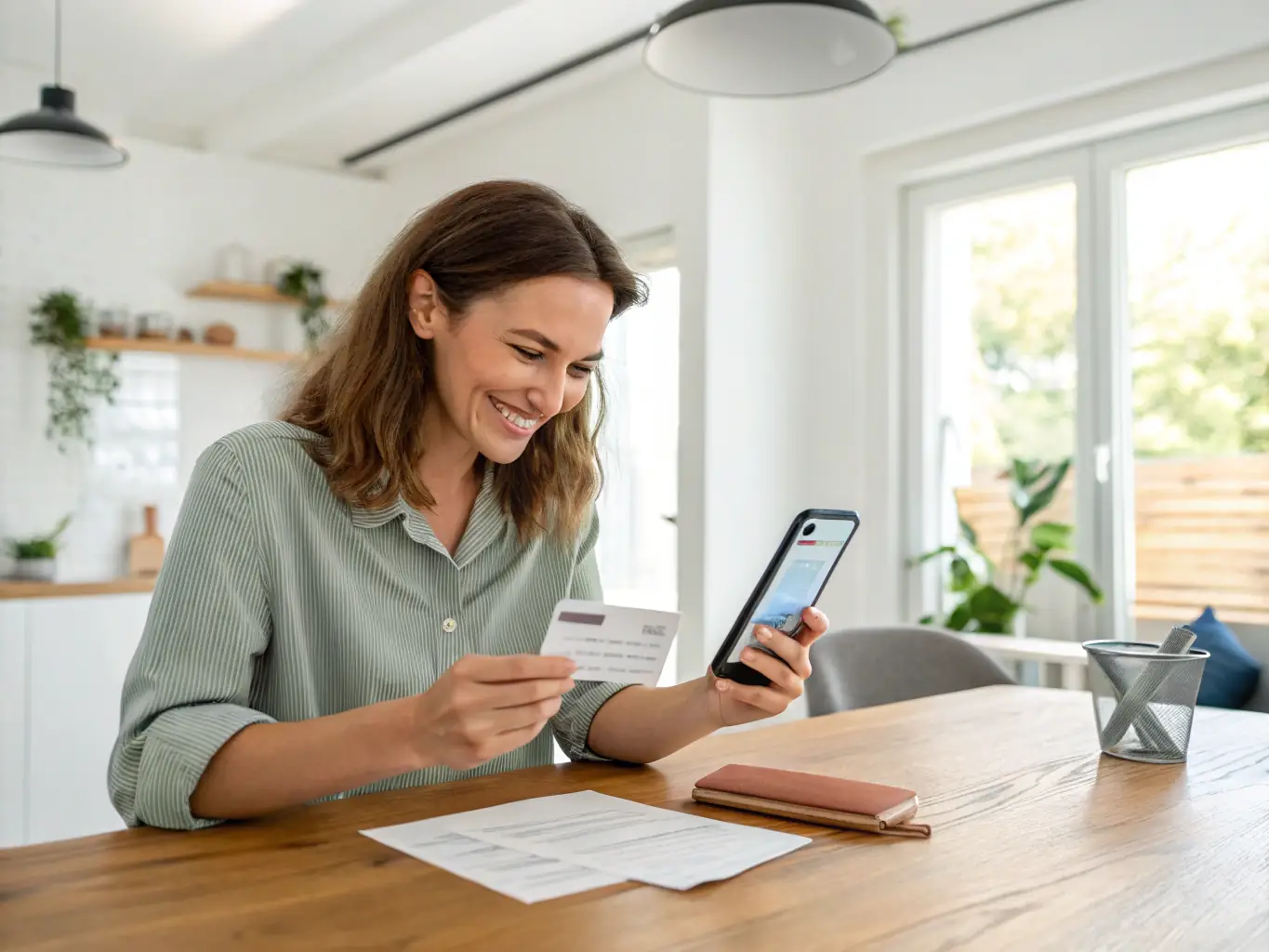 A person using the Prime Trust Bank mobile app on their smartphone to check their account balance, showcasing the convenience of mobile banking.