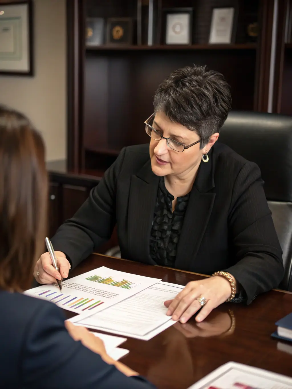 A financial advisor meeting with a business owner, discussing investment strategies and financial planning options, highlighting wealth management services.