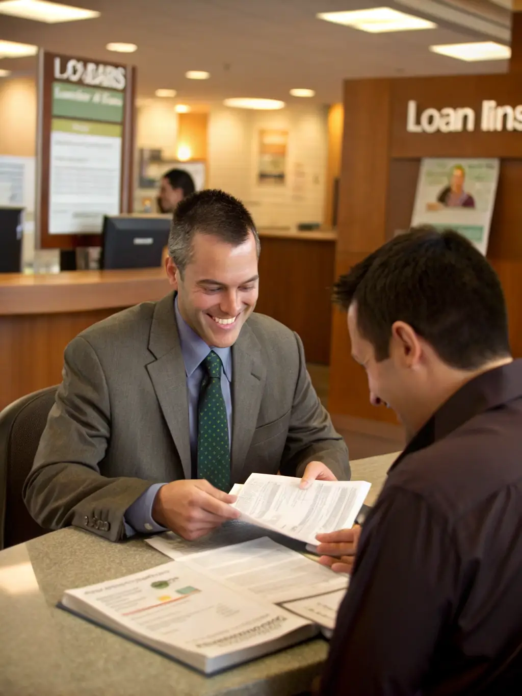 A person reviewing financial documents with a Prime Trust Bank representative, illustrating the personalized service offered for personal loans.